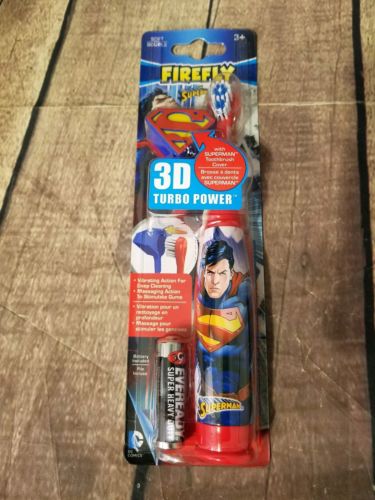 FIREFLY Superman 3D Turbo Power Soft Toothbrush w/ Superman Toothbrush Cover NEW
