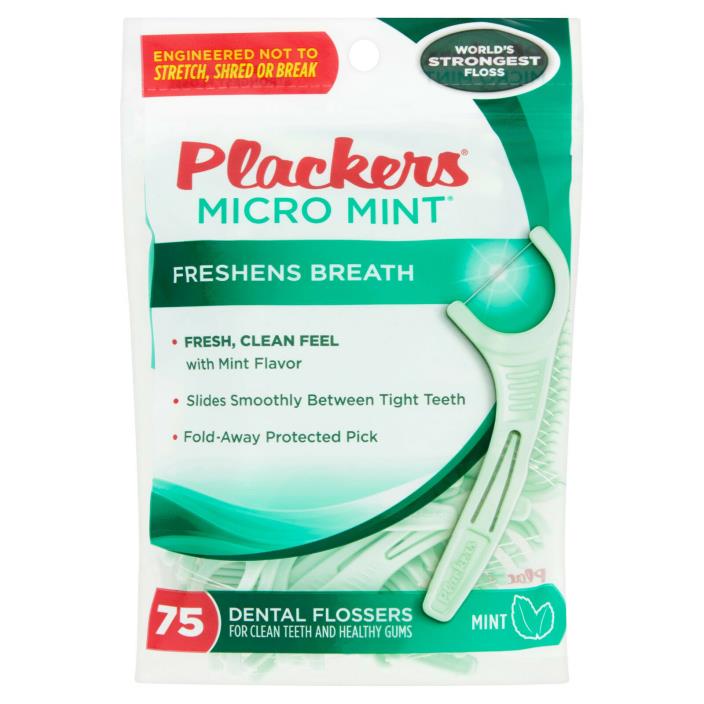 NEW - Plackers Micro Mint Dental Flossers, 75 CT - 2PACK