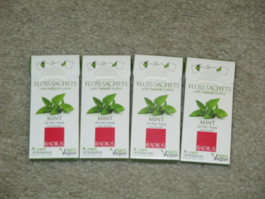 (4) Packs Radius Floss Sachets With Xylitol, Mint, 20 per Pack