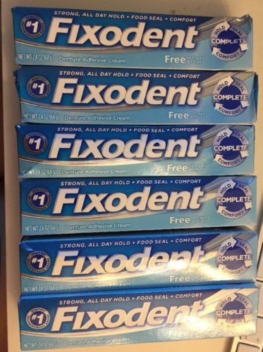 Lot of 6  FIXODENT Free Denture Adhesive Cream 2.40 oz Each