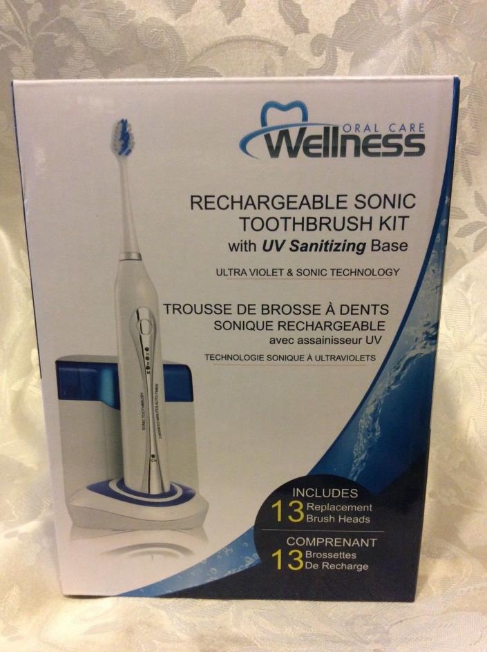 Wellness Sonic Rechargeable Toothbrush UV Sanitizing Dock &13 Heads White?? NEW