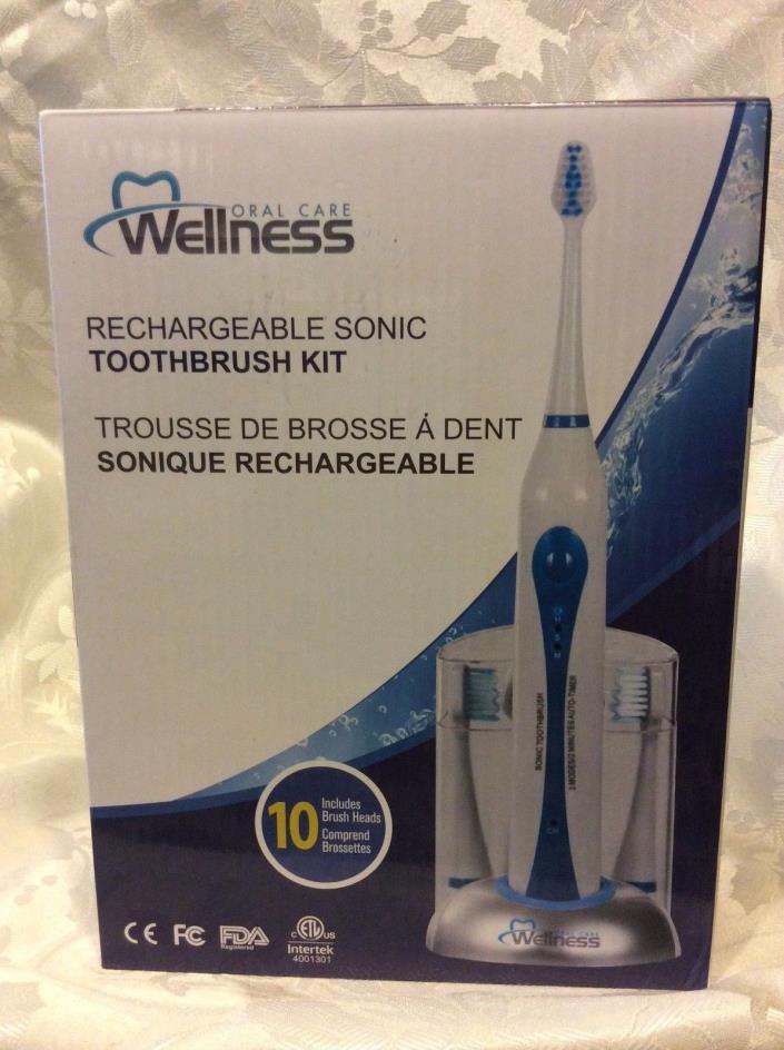 Wellness Rechargeable Sonic Electric Toothbrush Kit With 10 Brush Heads NEW
