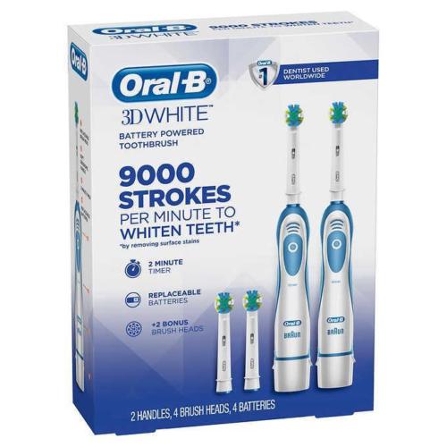 Oral-B 3D White Battery Powered Toothbrush 2-count Plus 2 Refills