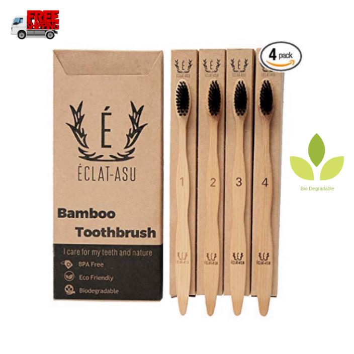 Bamboo Toothbrush Eco friendly Biodegradable Natural Charcoal Infused Bristles