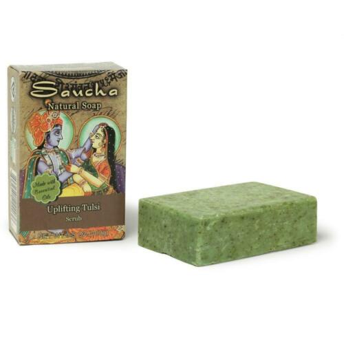 All Natural Handmade Soap Bar Saucha - Natural Uplifting Tulsi Scrub - 3.5 oz (1