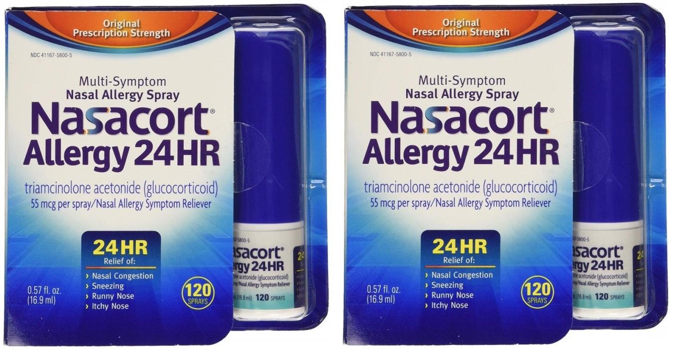 Nasacort Original 24 HR Allergy Nasal Spray 2 Pack 240 Sprays Exp 06/18 B052