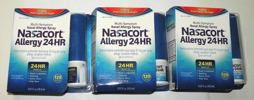 Nasacort Allergy 24 Hr - 3 X 120 Sprays - Exp 4/2019+ New/Sealed - FREE Ship