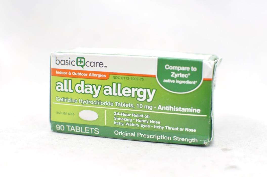 Basic Care All Day Allergy Cetirizine HCl Original 90 Tablets