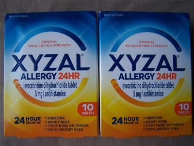Xyzal Allergy 24HR 24 Hour Relief Lot of 2 10 Count 5 mg Tablets Antihistamine