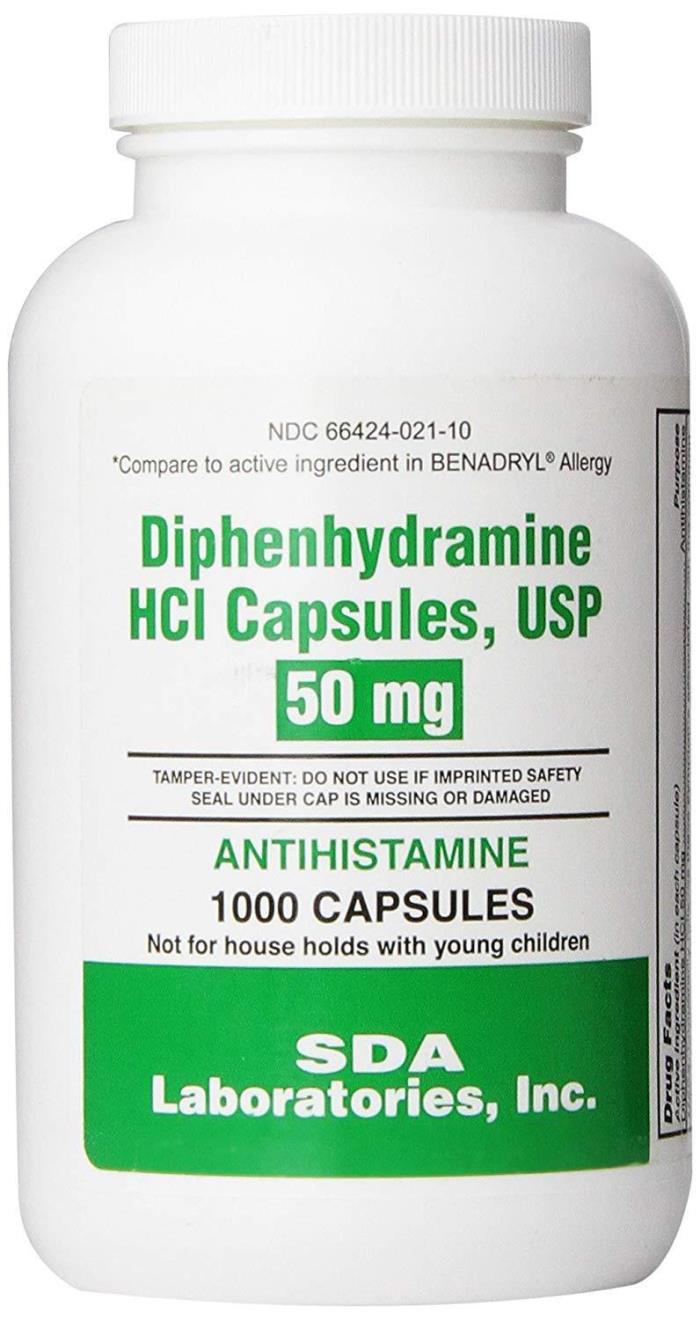 Diphenhydramine 50mg (generic Benadryl) by SDA Labs - 1000 Capsules   za60