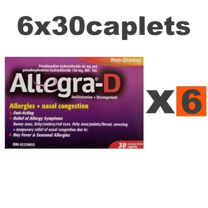 Allegra-D Allergy Nasal Congestion non-drowsy 30 caplets x 6 packs CANADA