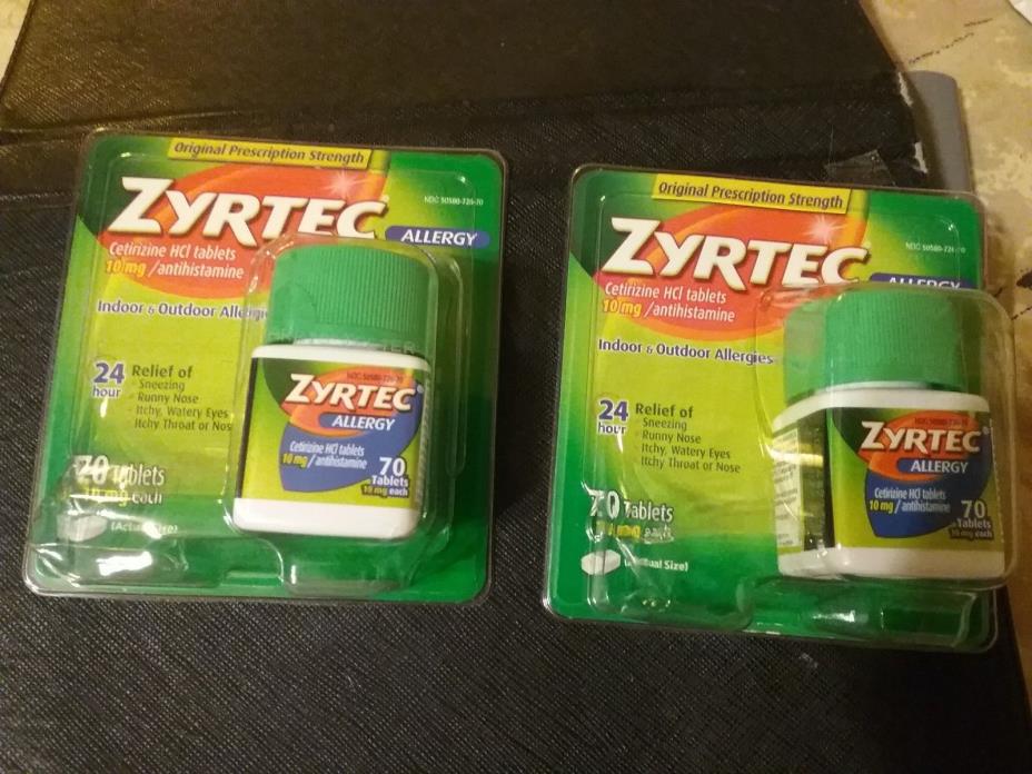 (NIP) 2 X Zyrtec Allergy 10mg Tablets  24 Hour 140ct.  EXP 4-21 - SEALED