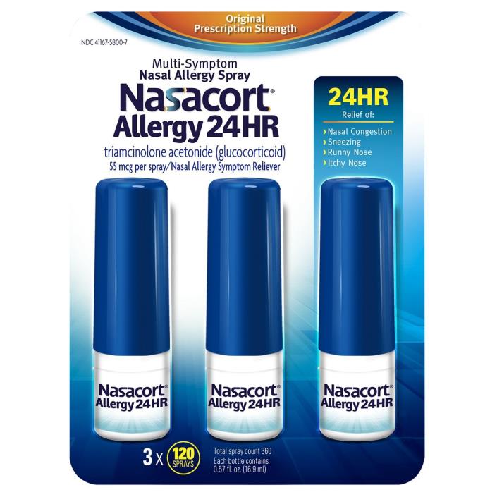 Nasacort Allergy 24hr Non-Drip Nasal Spray (120 sprays, 3 pk.) Allergy Sinus