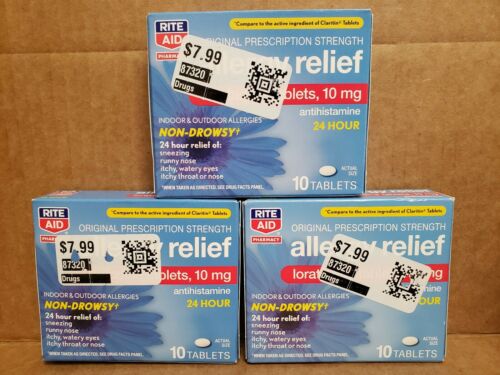 Rite Aid Allergy Relief Loratadine 10mg Lot of 3 Total 30 Tablets Exp 10/19+ NEW
