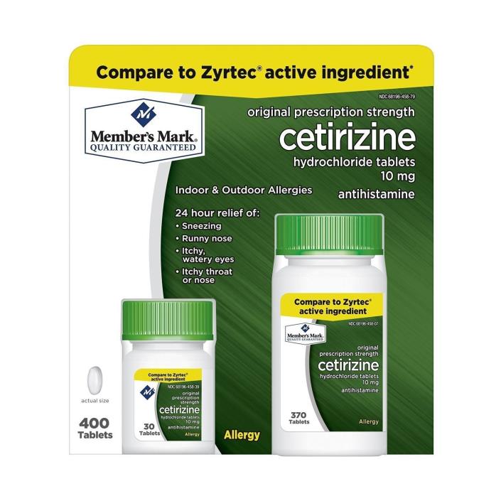 Member's Mark Cetirizine Hydrochloride 10 mg Antihistamine (400ct) anti allergy