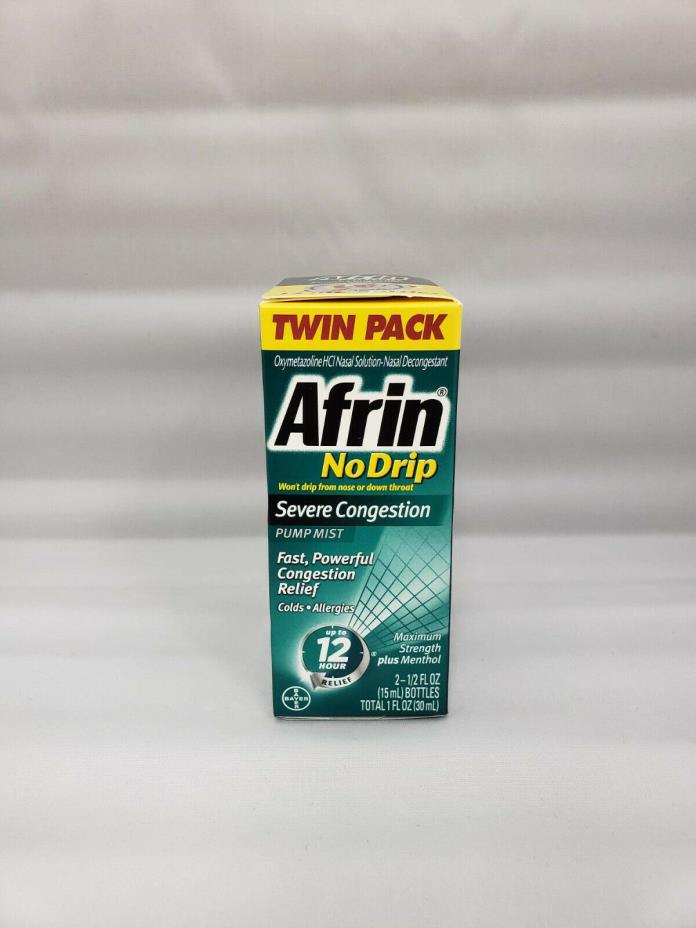 Afrin No Drip Severe Congestion Pump Mist Max Strength 15ml Twin-Pack 5/2020