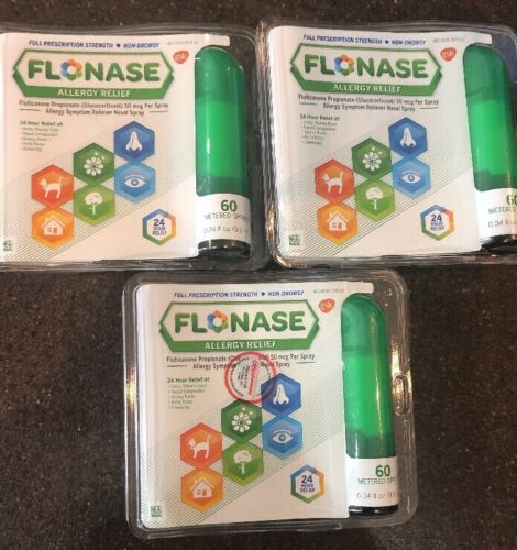 3 Flonase Allergy Relief Nasal Spray, 60 Metered Sprays Each 08/19+