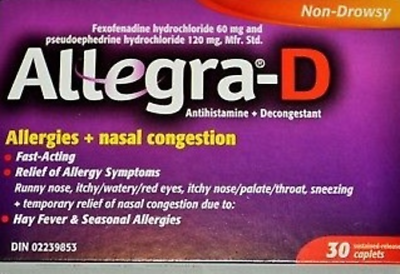 Allegra D 12 Hour Allergy Relief 4 x 30 Caplets Canadian