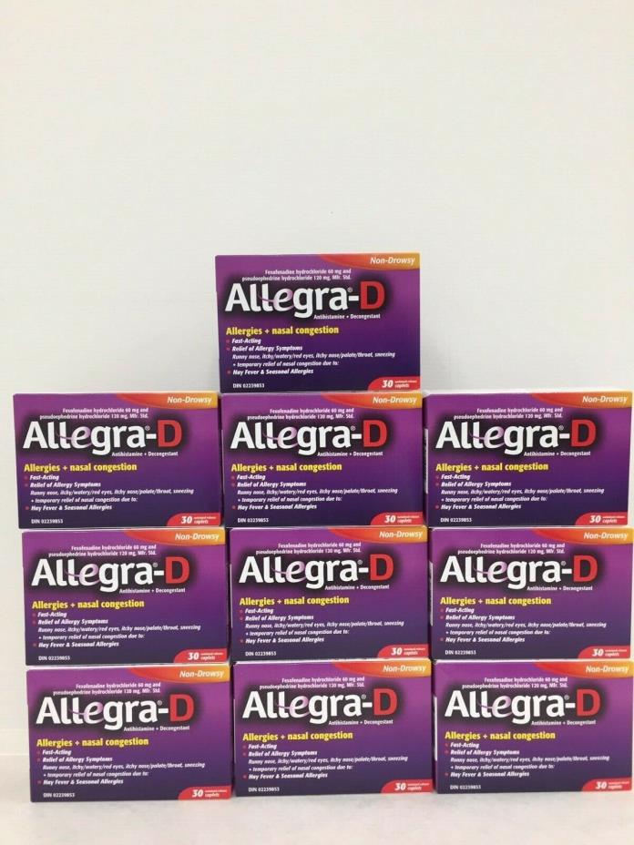 Allegra-D Allergy Nasal Congestion 10 x 30 = 300 Caplets from CANADA ex.02/2021