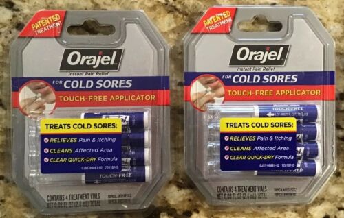 2 Pack- Orajel Touch-Free Cold Sore Treatment with Applicator .08oz 4 Vials Each