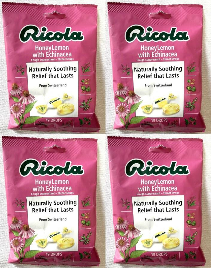 Ricola HoneyLemon with Echinacea Cough Suppressant Throat Drop 19 Count (4 Pack)
