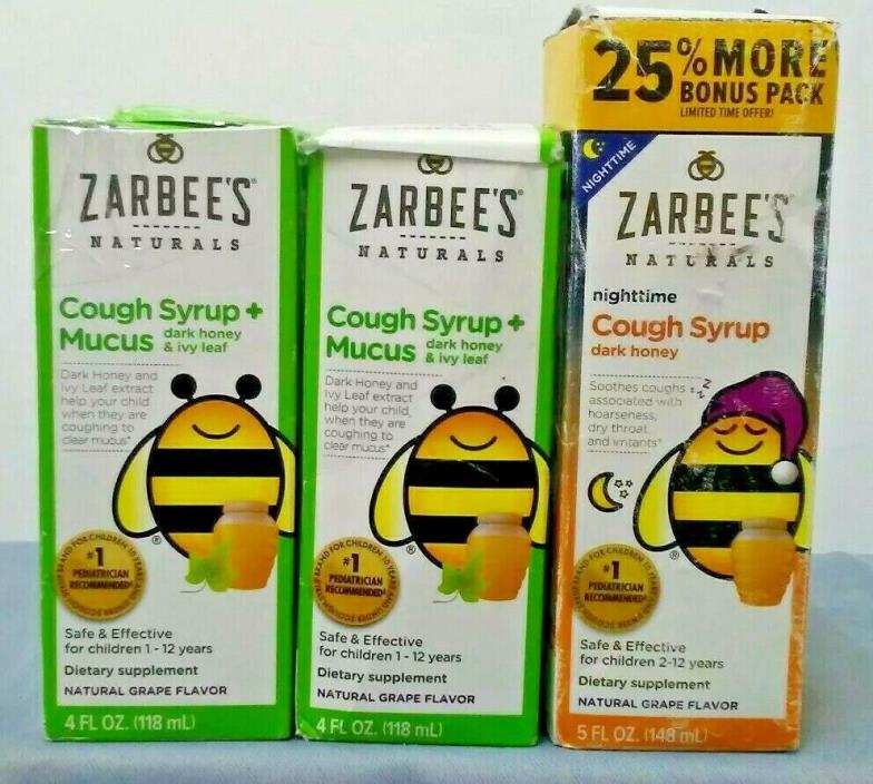 LOT 3 ZARBEE'S NATURAL KIDS NIGHTTIME COUGH SYRUP & COUGH SYRUP + MUCUS EXP 9/20