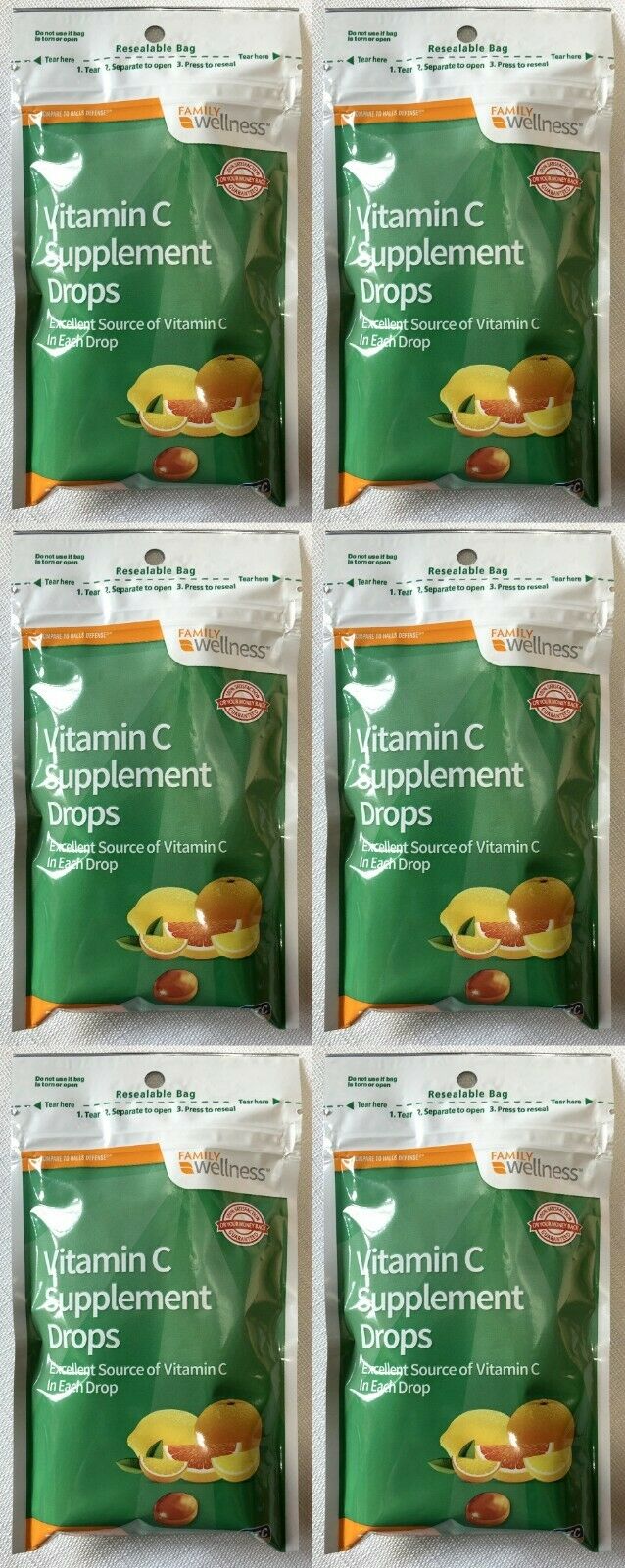 6 bags Family Wellness Vitamin C Supplement Drops 30/Pack