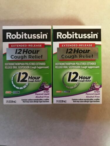 2 Pack Robituasin Extended-Release 12 Hour Cough Relief, Grape 3oz Exp 7/19