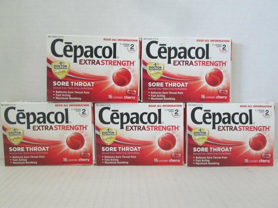 5 CEPACOL EXTRA STRENGTH SORE THROAT CHERRY 16 LOZENGES EACH EXP 1/20 CT 1426