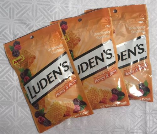 Luden's Throat Drops, Honey and Berry, 25ct Per Pack, 3 Pack (75 Drops Total)