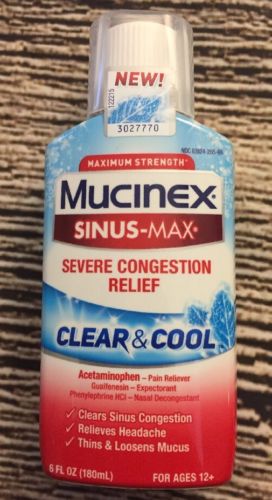 MUCINEX SINUS-MAX SEVERE CONGESTION RELIEF CLEAR & COOL 6 oz