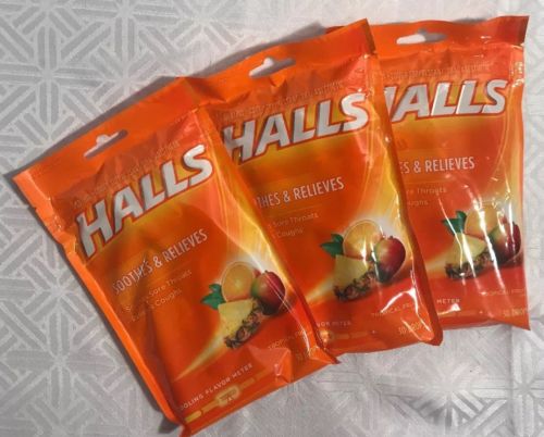 Halls Cough Drop Lozenges, Tropical Fruit, 30 ea, 3 Pack