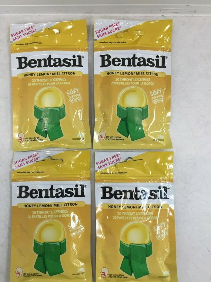 Bentasil Cough & Throat Lozenges 4 bags x 20 Sugar Free Lozenges each HoneyLemon
