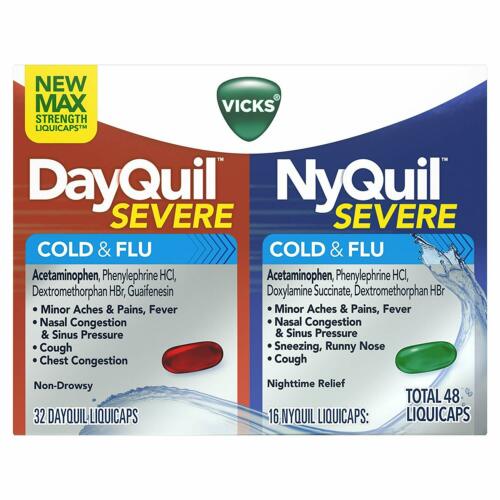 4 Pack Vicks DayQuil/NyQuil Severe Cold & Flu, 48 Max Strength Liquicaps Each