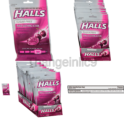 Halls Black Cherry Sugar Free Cough Drops - with Menthol - 300 Drops (12 bags...