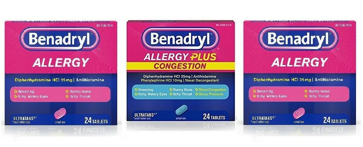 Benadryl Allergy Plus Congestion & Allergy 3 Pack 68 Total Tablets READ B052