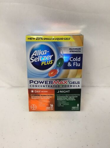 Alka-Seltzer Plus Cold & Flu Powermax 16 Day & 8 Night Liquid Gels Exp. 02/2020