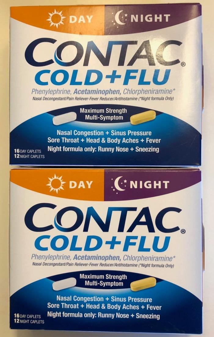 2 Contact Cold + Flu Day/Night Caplets (12 Day/12 Night) NEW