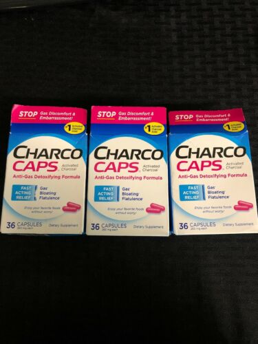 Charco Caps Anti-Gas Detox Formula 260 mg Charcoal Activated Gas Relief 108 Caps