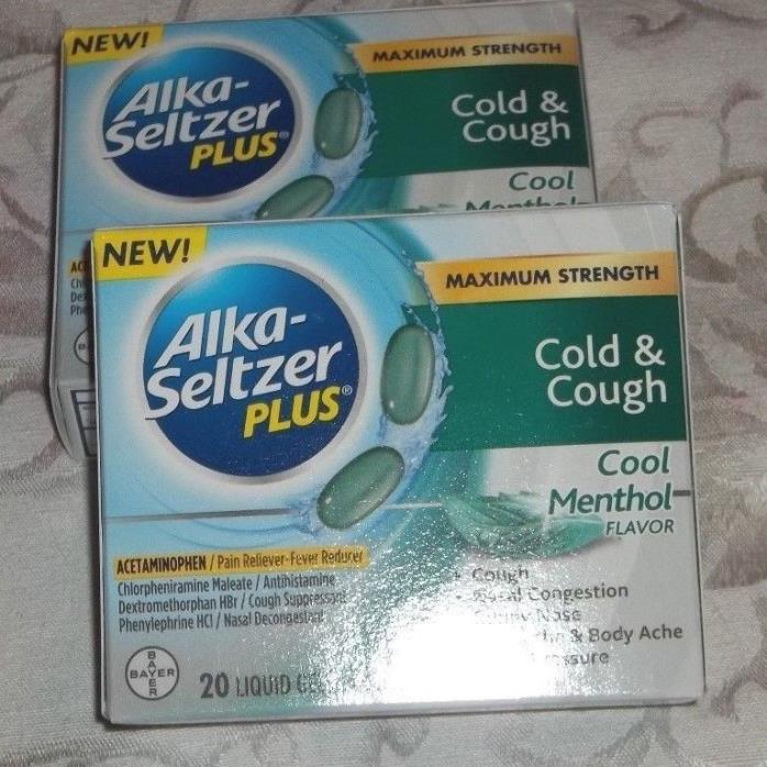 2,Alka-Seltzer Plus,Max Strength,Cold & Cough,Menthol,20 Liquid Gels,Dated 2/19