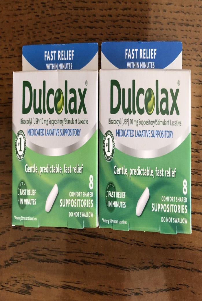 2- Dulcolax Medicated Laxative Suppositories. 8 Each= 16 Total. Exp 10/20