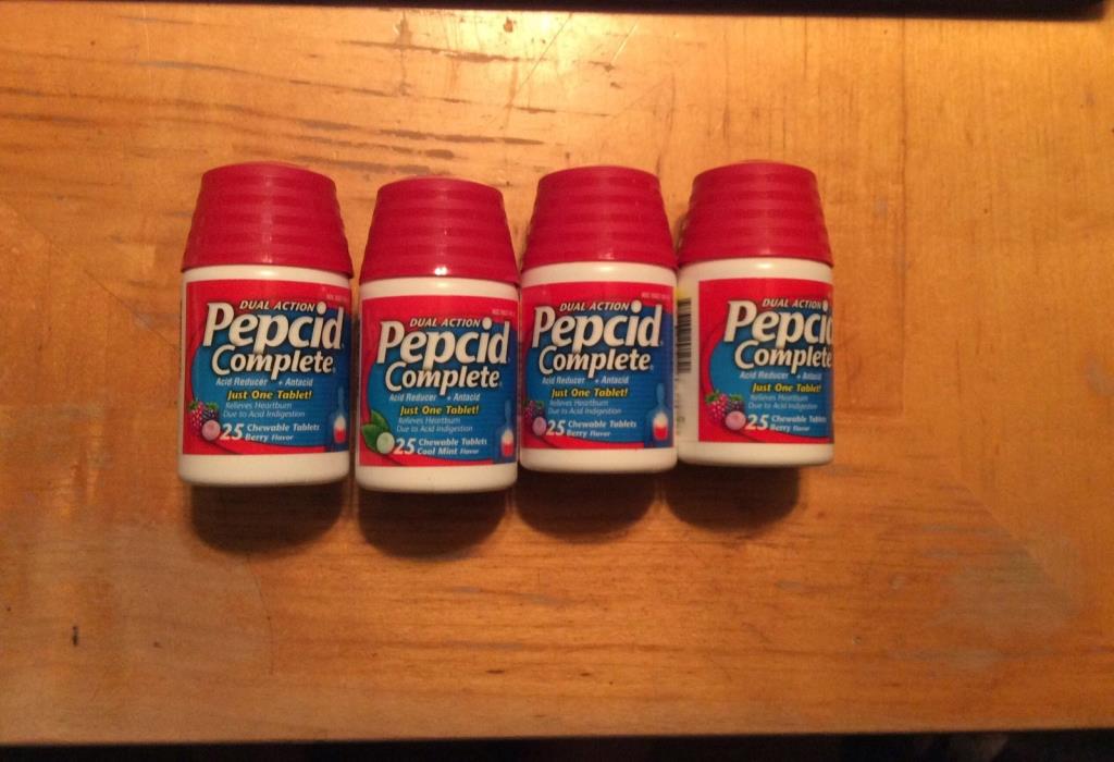 4 PEPCID COMPLETE DUAL ACTION 25 CT 100 TOTALBERRY DUEL ACTION CHEWABLE TABS