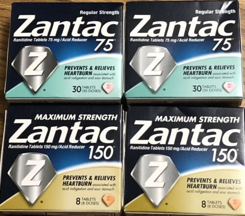 60 Zantac Regular Strength 75 mg Acid Reducer & 16 Zantac 150 Max Tablets 8/2020