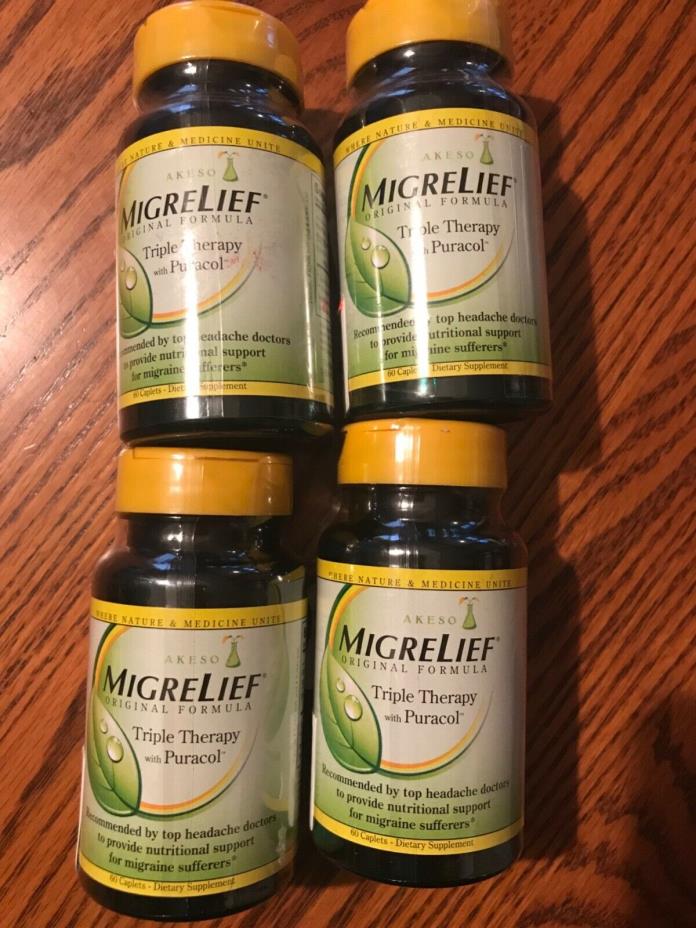 4 Pack Migrelief Original Formula Triple Therapy with Puracol 60 Caplets Ea =240