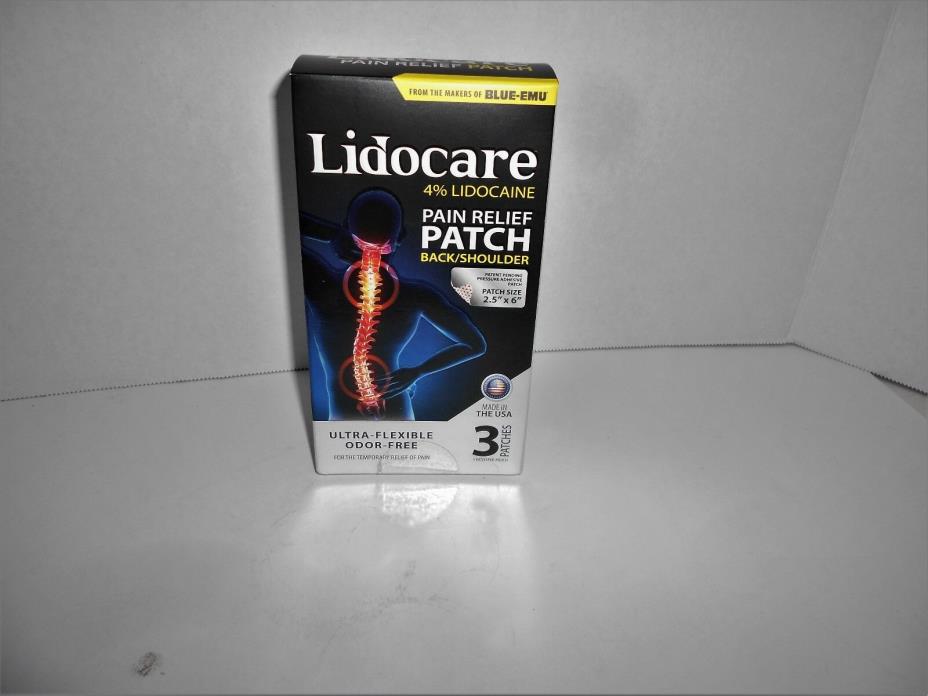 Lidocaine 4% Lidocare Pain Relief Patch Back/Shoulder 3 Patches 2.5