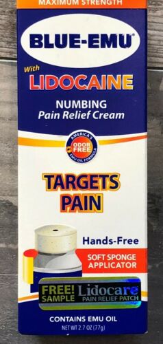 Blue-Emu with Lidocaine Numbing Pain Relief Cream Sponge Applicator +Free Patch!
