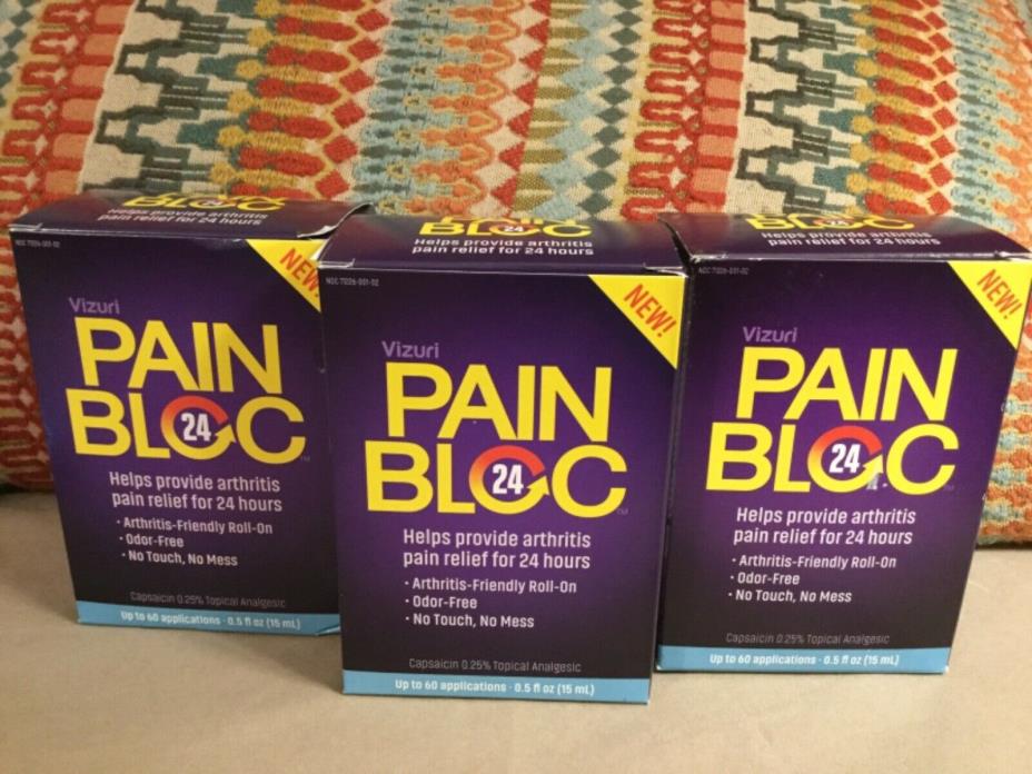 3-VIZURI PAIN BLOC 24 ARTHRITIS PAIN RELIEF ROLL-ON .5 fl oz. EA EXP 5/19