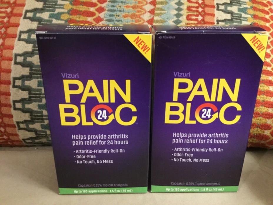 2-VIZURI PAIN BLOC 24 ARTHRITIS PAIN RELIEF ROLL-ON 1.5oz EA EXP 5/19