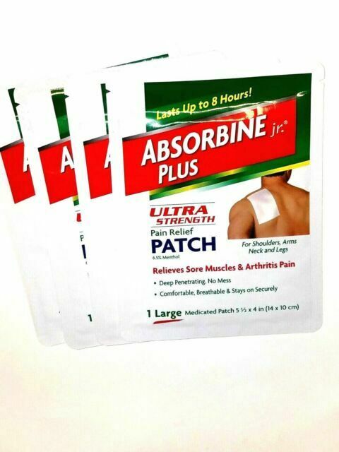 4 Lg Absorbine jr. Plus Ultra Strength Pain Relief Patch Sore Muscle Arthritis