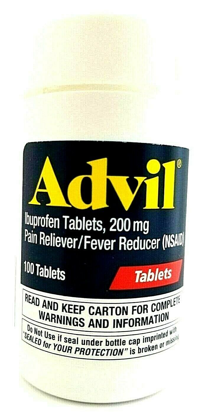 Advil 200mg Ibuprofen Pain Reliever / Fever Reducer NSAID 100 Tablets (5 Pack)